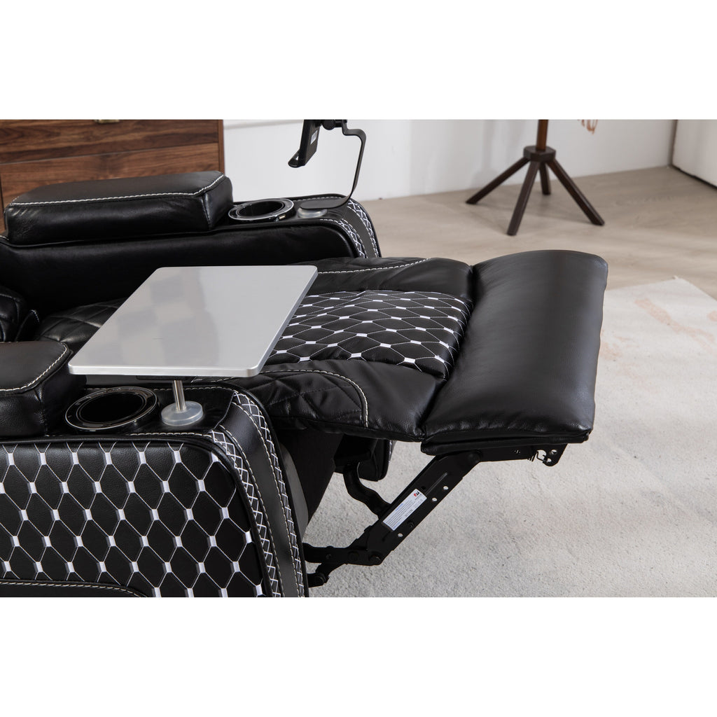Fauteuil inclinable noir Power Zero Gravity avec accoudoir de rangement, porte-gobelet, table pour ordinateur portable, support pour téléphone, lampe de lecture et port USB