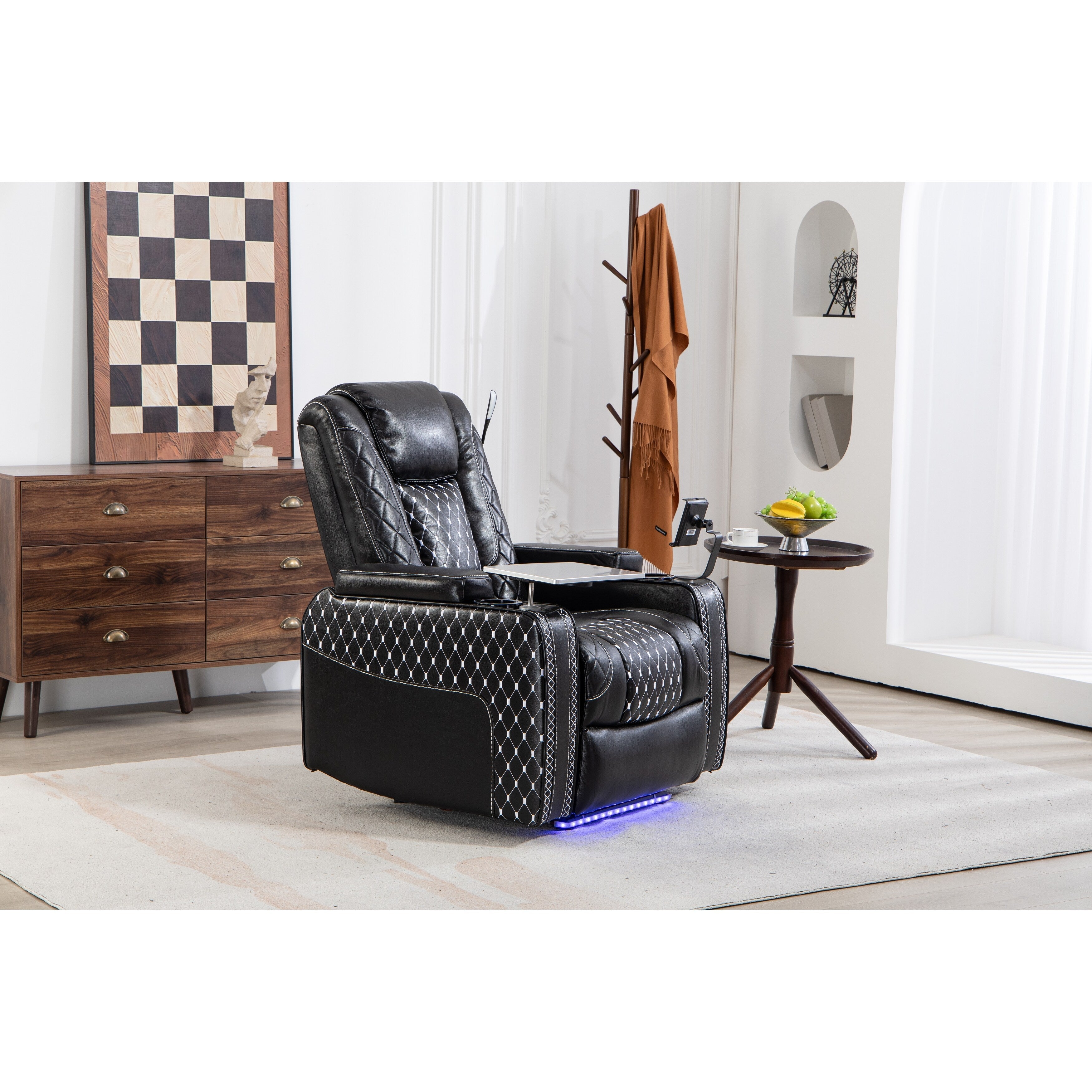 Fauteuil inclinable noir Power Zero Gravity avec accoudoir de rangement, porte-gobelet, table pour ordinateur portable, support pour téléphone, lampe de lecture et port USB