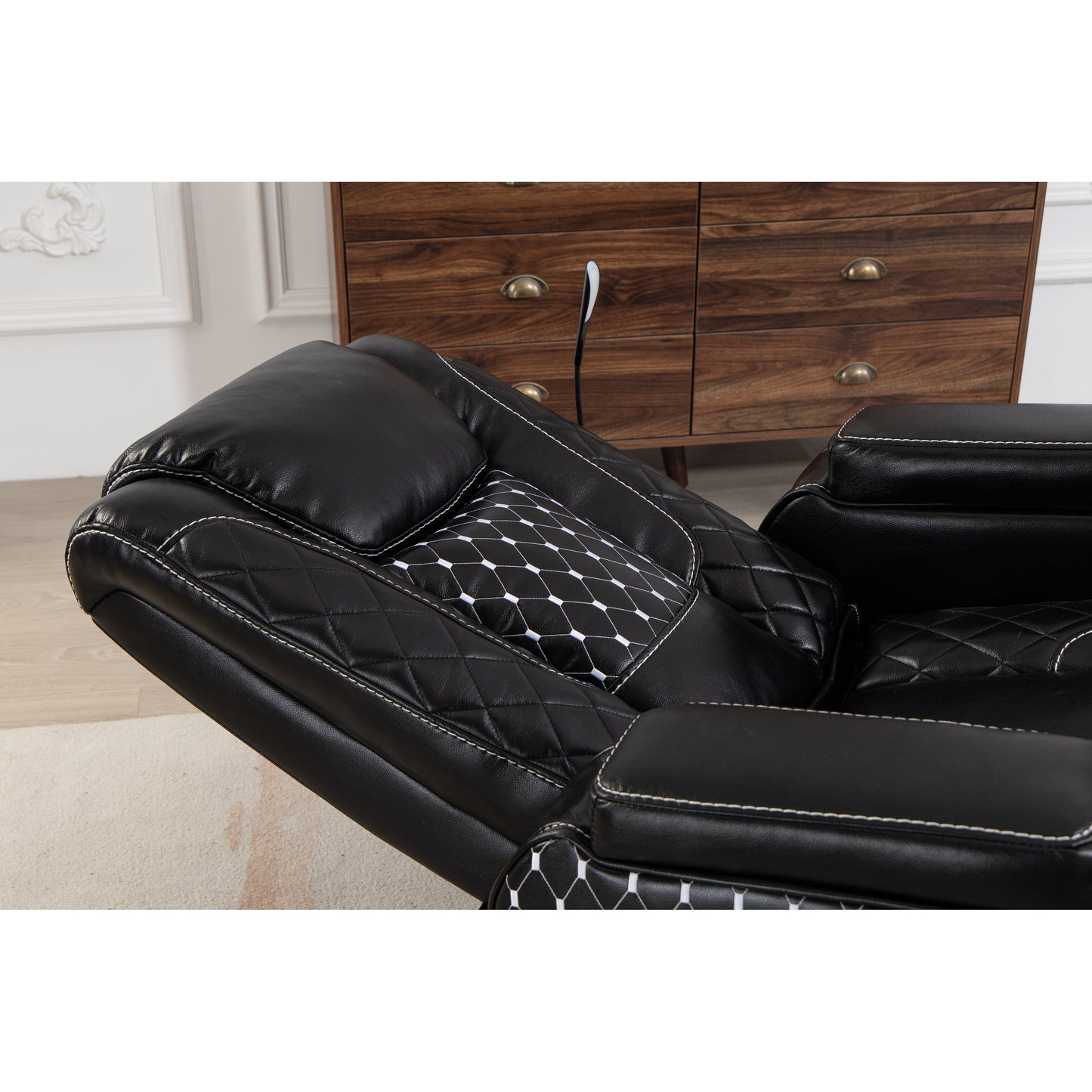 Fauteuil inclinable noir Power Zero Gravity avec accoudoir de rangement, porte-gobelet, table pour ordinateur portable, support pour téléphone, lampe de lecture et port USB