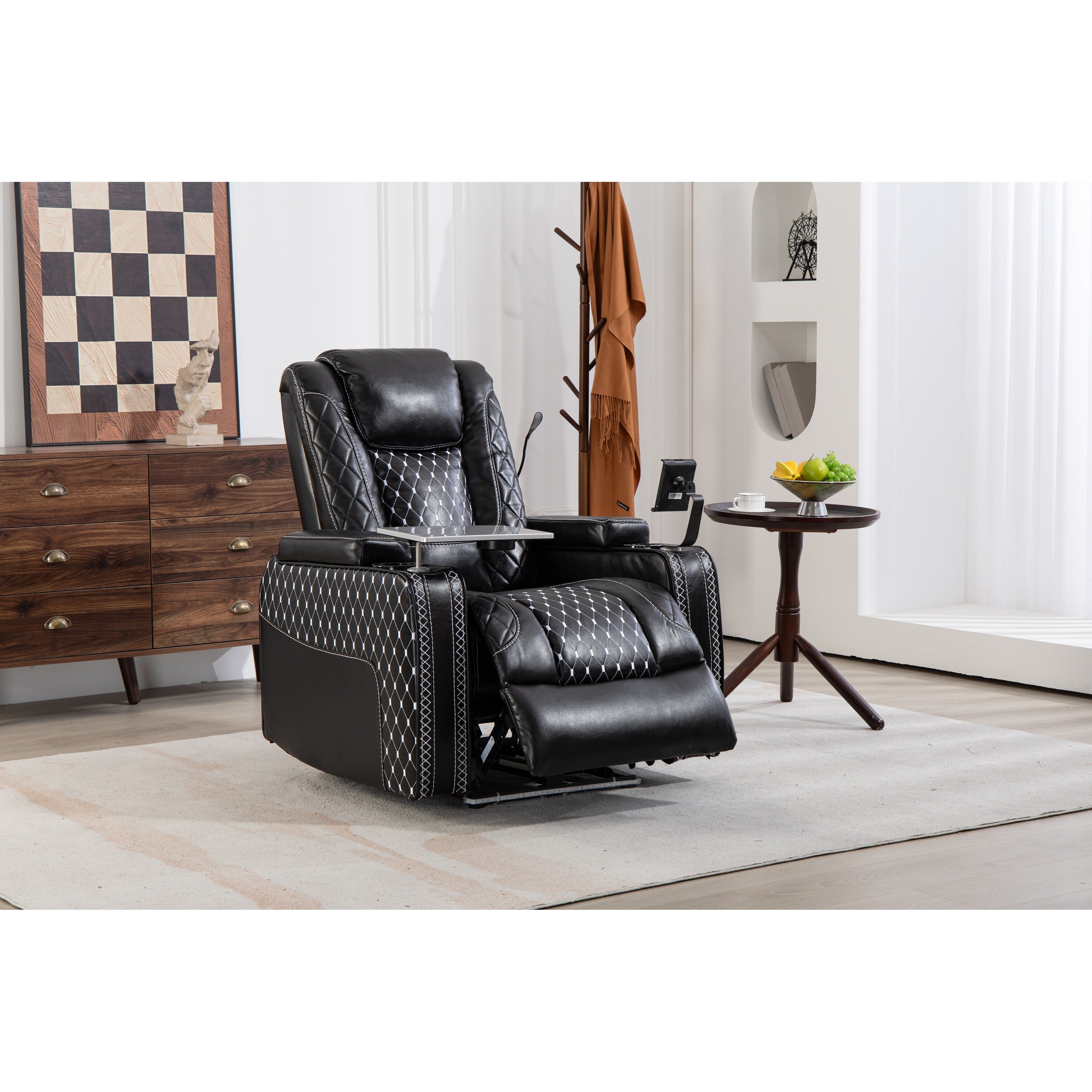 Fauteuil inclinable noir Power Zero Gravity avec accoudoir de rangement, porte-gobelet, table pour ordinateur portable, support pour téléphone, lampe de lecture et port USB