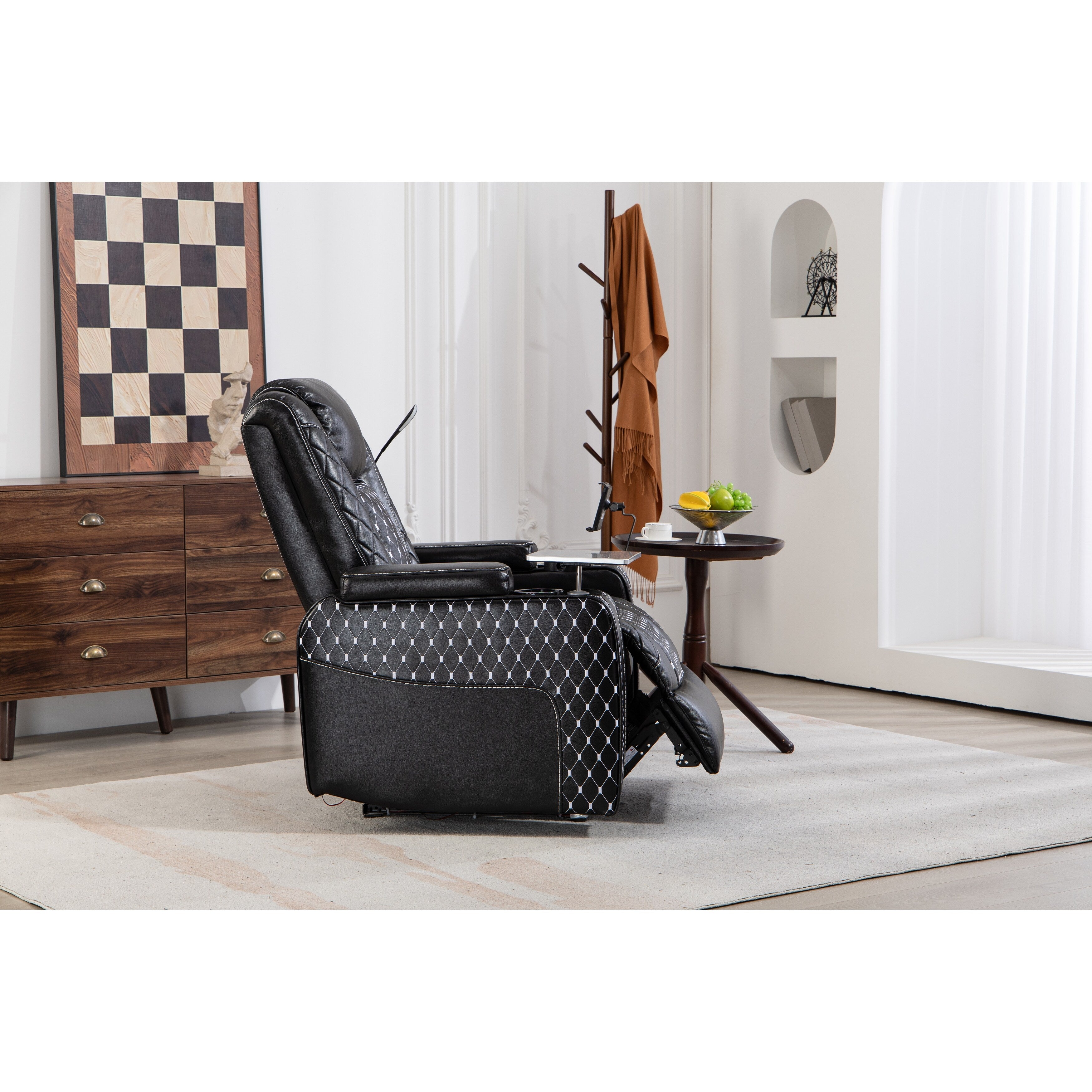 Fauteuil inclinable noir Power Zero Gravity avec accoudoir de rangement, porte-gobelet, table pour ordinateur portable, support pour téléphone, lampe de lecture et port USB