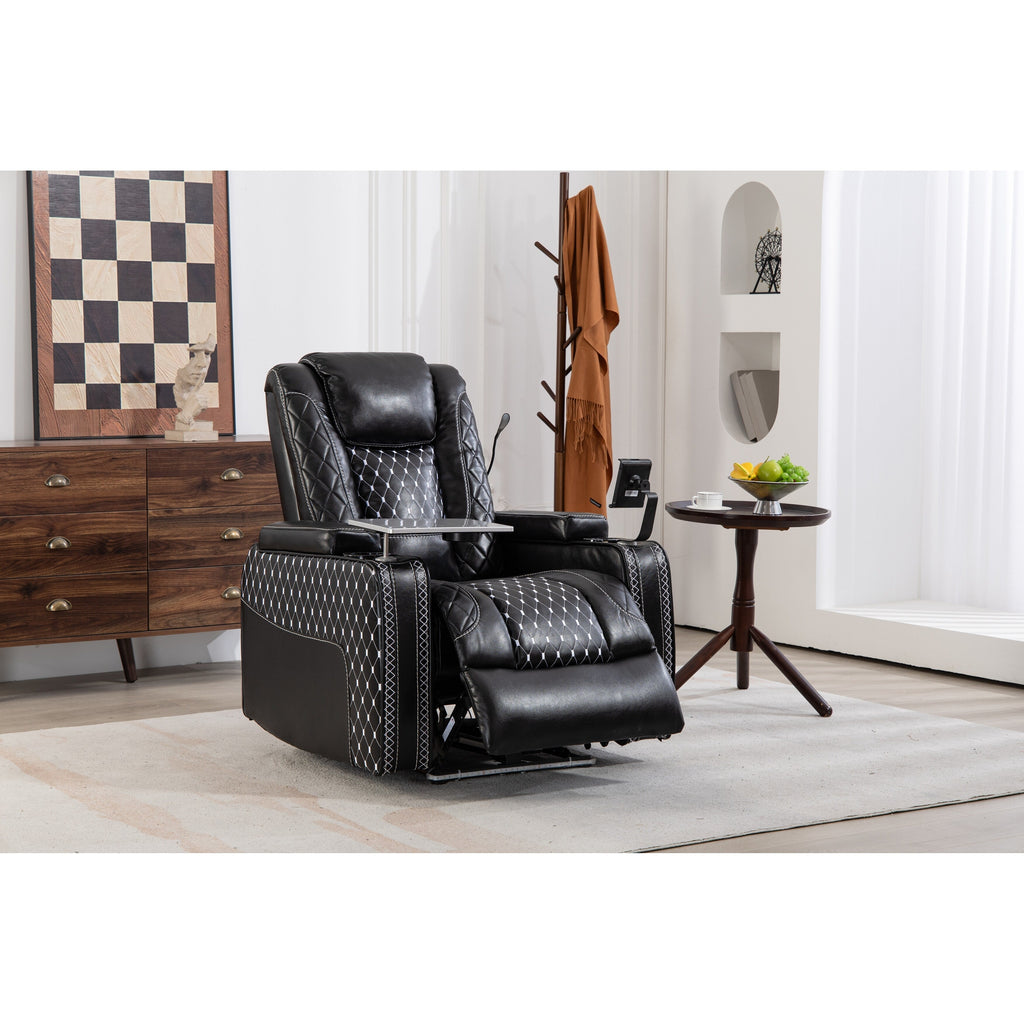 Fauteuil inclinable noir Power Zero Gravity avec accoudoir de rangement, porte-gobelet, table pour ordinateur portable, support pour téléphone, lampe de lecture et port USB