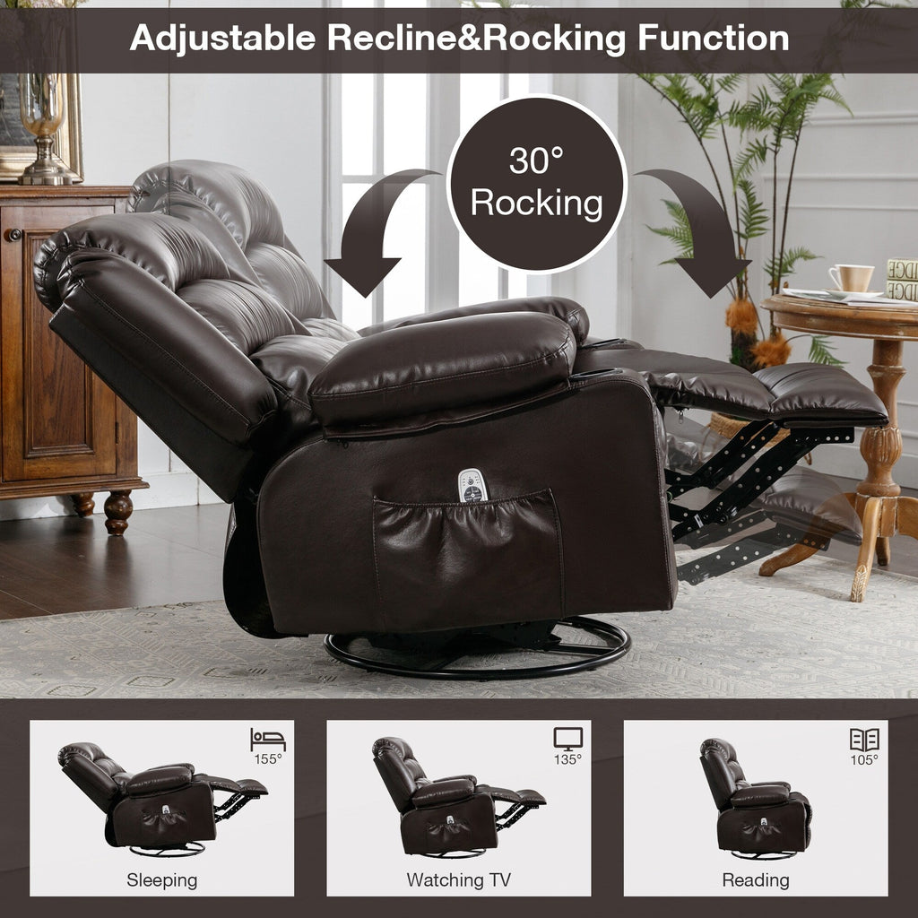 Fauteuil inclinable pivotant noir avec chauffage, massage et ports USB