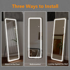 Miroir de sol avec éclairage LED, miroir pleine longueur 64 x 21 avec support, miroir suspendu, miroir mural, miroir intégral
