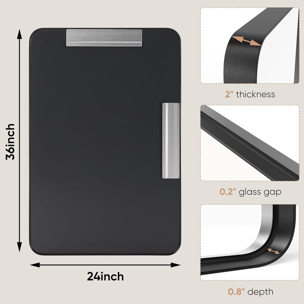 Miroirs de salle de bain rectangulaires arrondis avec cadre en alliage d'aluminium noir, à suspendre au-dessus du lavabo, horizontalement ou verticalement