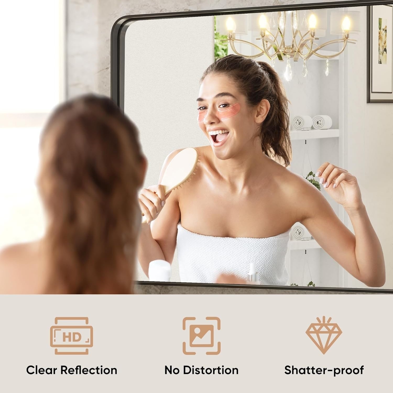 Miroir de salle de bain mural moderne avec cadre en métal et garantie de 5 ans
