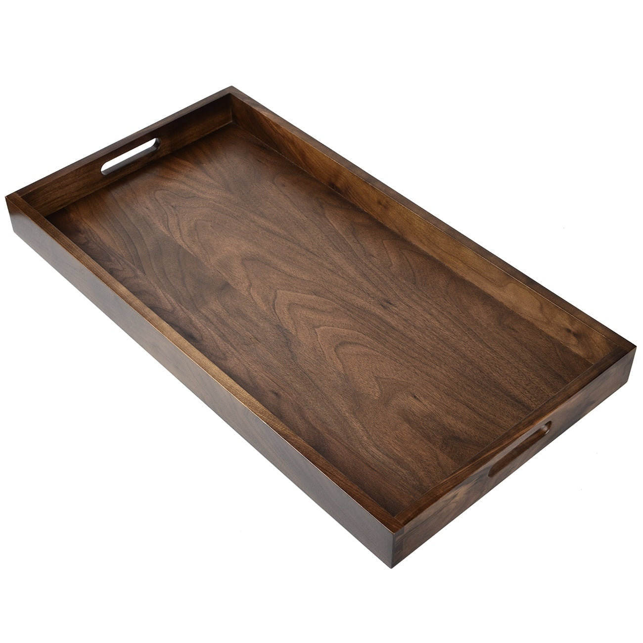 Plateau de service rectangulaire en bois de noyer noir KINWELL, plateau ottoman