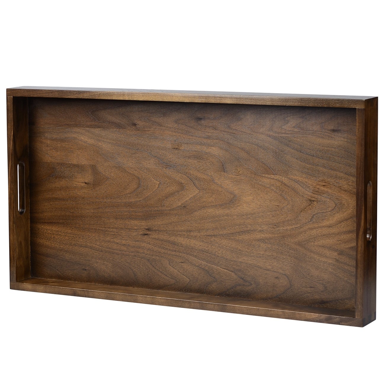 Plateau de service rectangulaire en bois de noyer noir KINWELL, plateau ottoman