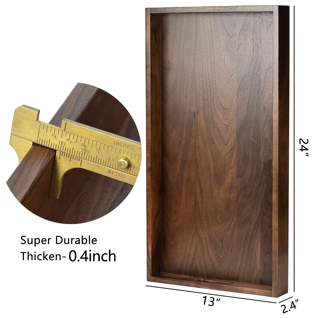 Plateau de service rectangulaire en bois de noyer noir KINWELL, plateau ottoman