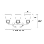 Appliques de vanité supérieures à 3 lumières, noires et nickel brossé, avec abat-jour en verre transparent