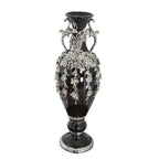 Superbe vase orné de bijoux en forme de fleuron noir et argent, 35 pouces de hauteur