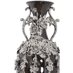 Superbe vase orné de bijoux en forme de fleuron noir et argent, 35 pouces de hauteur