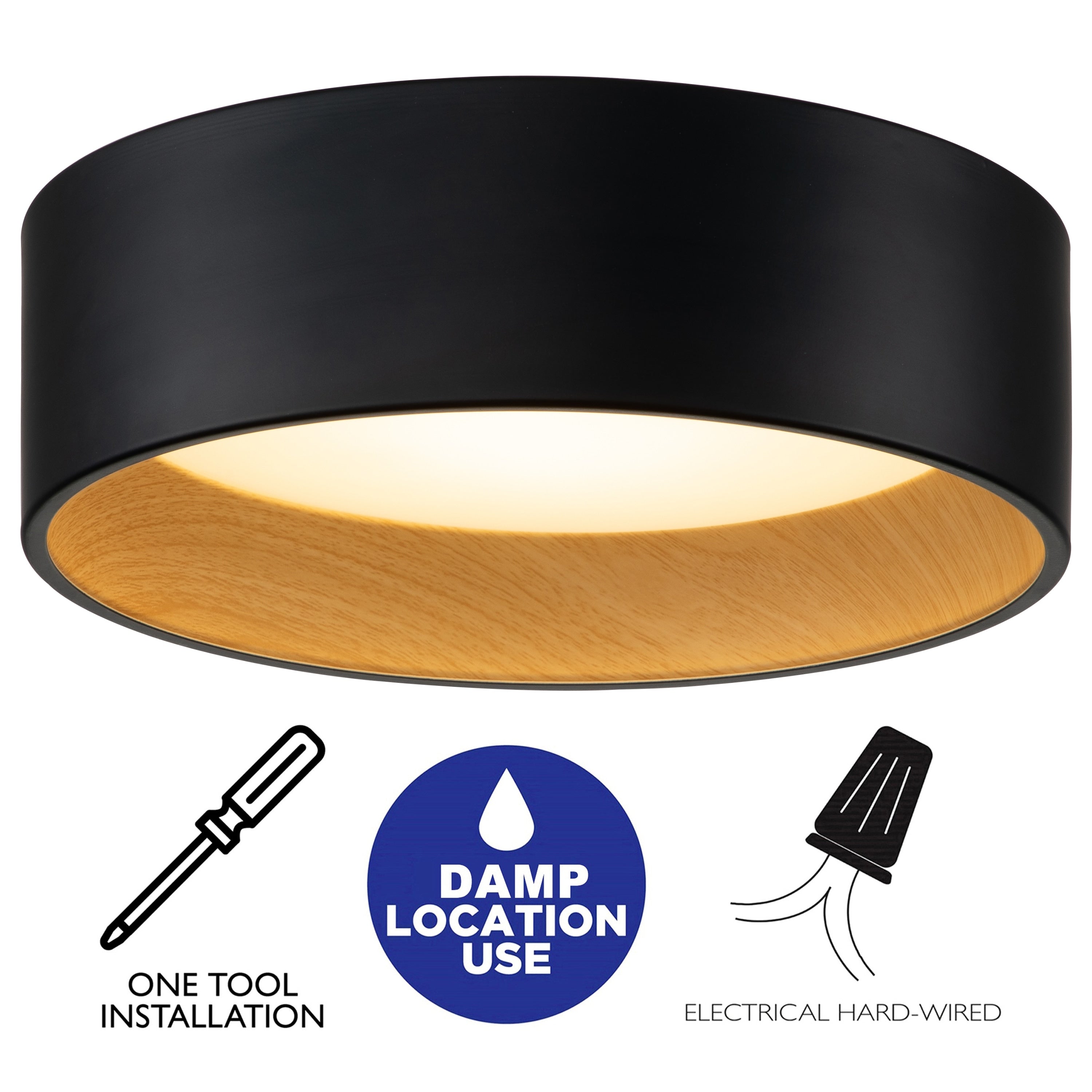Plafonnier encastré à LED intégré C Cattleya noir et bois 3CCT