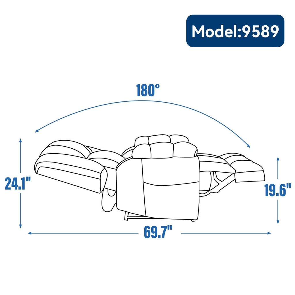 Fauteuil inclinable électrique à double moteur bleu avec chauffage, massage, positionnement infini, télécommande et soutien lombaire