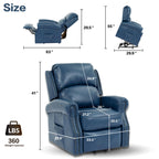 Fauteuil inclinable électrique bleu avec massage 8 points, chauffage, gravité zéro, ports USB et poche de rangement