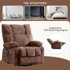 Fauteuil inclinable électrique bleu avec chauffage, massage, positions d'inclinaison infinies, ports USB et poches latérales