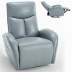 Fauteuil inclinable électrique en cuir véritable bleu avec pivot et chargement USB
