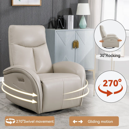 Fauteuil inclinable électrique en cuir véritable bleu avec pivot et chargement USB