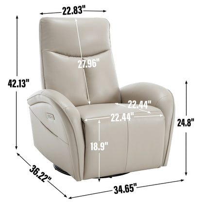 Fauteuil inclinable électrique en cuir véritable bleu avec pivot et chargement USB
