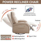 Fauteuil inclinable électrique en cuir véritable bleu avec pivot et chargement USB