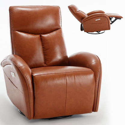 Fauteuil inclinable électrique en cuir véritable bleu avec pivot et chargement USB