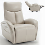 Fauteuil inclinable électrique en cuir véritable bleu avec pivot et chargement USB