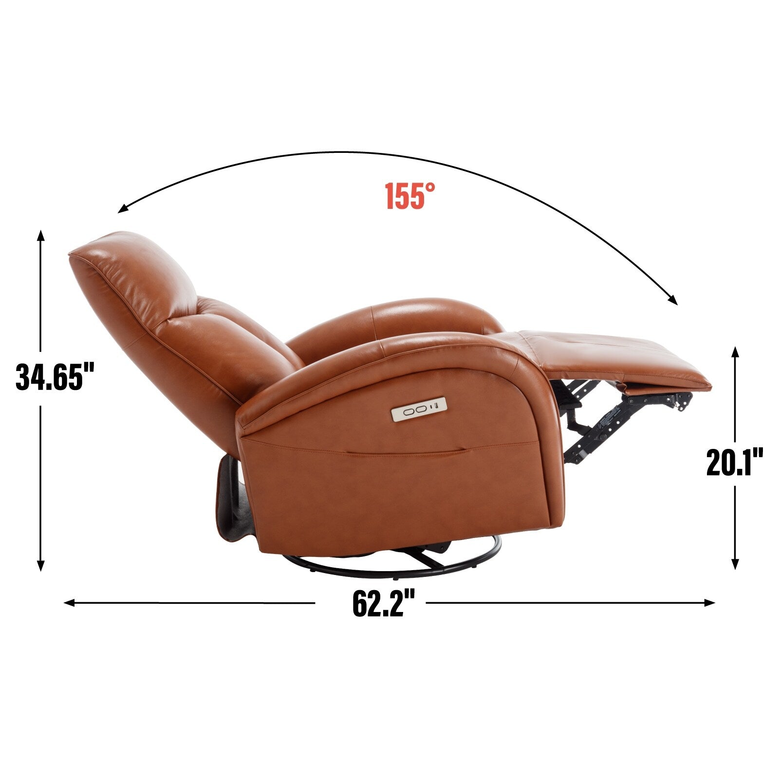 Fauteuil inclinable électrique en cuir véritable bleu avec pivot et chargement USB