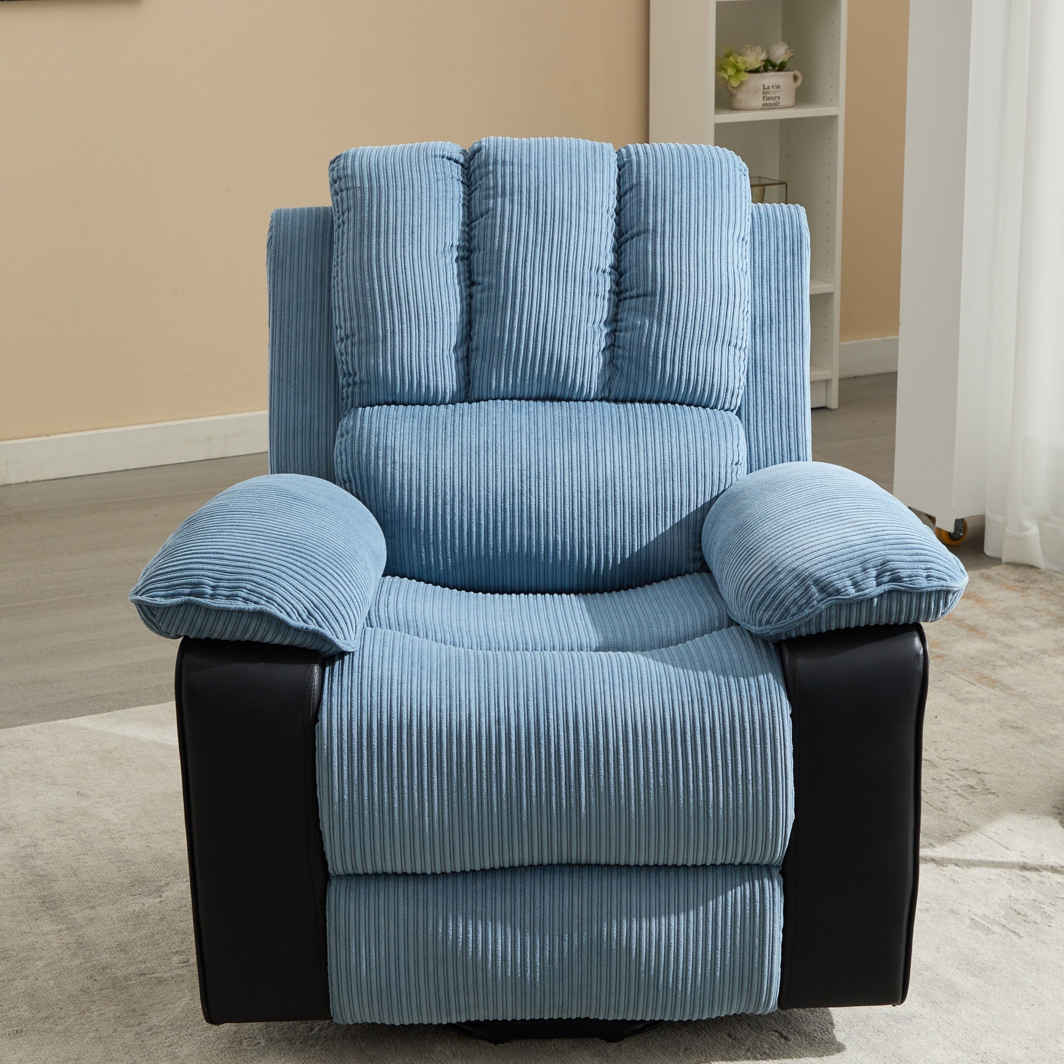 Fauteuil inclinable chauffant bleu moderne avec 8 moteurs de massage et 10 niveaux d'intensité pour un confort optimal au salon