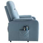 Fauteuil inclinable électrique bleu avec massage, chauffage, positions réglables et poche latérale pour plus de commodité