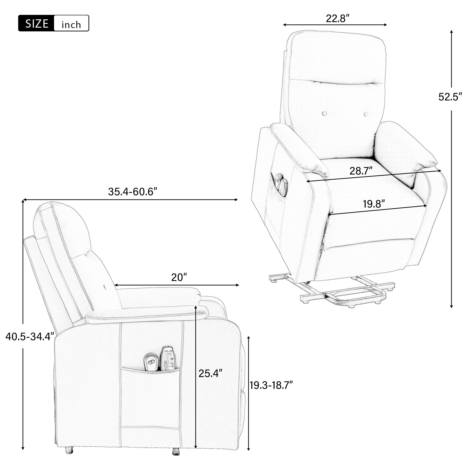 Fauteuil inclinable électrique bleu avec massage, chauffage, positions réglables et poche latérale pour plus de commodité
