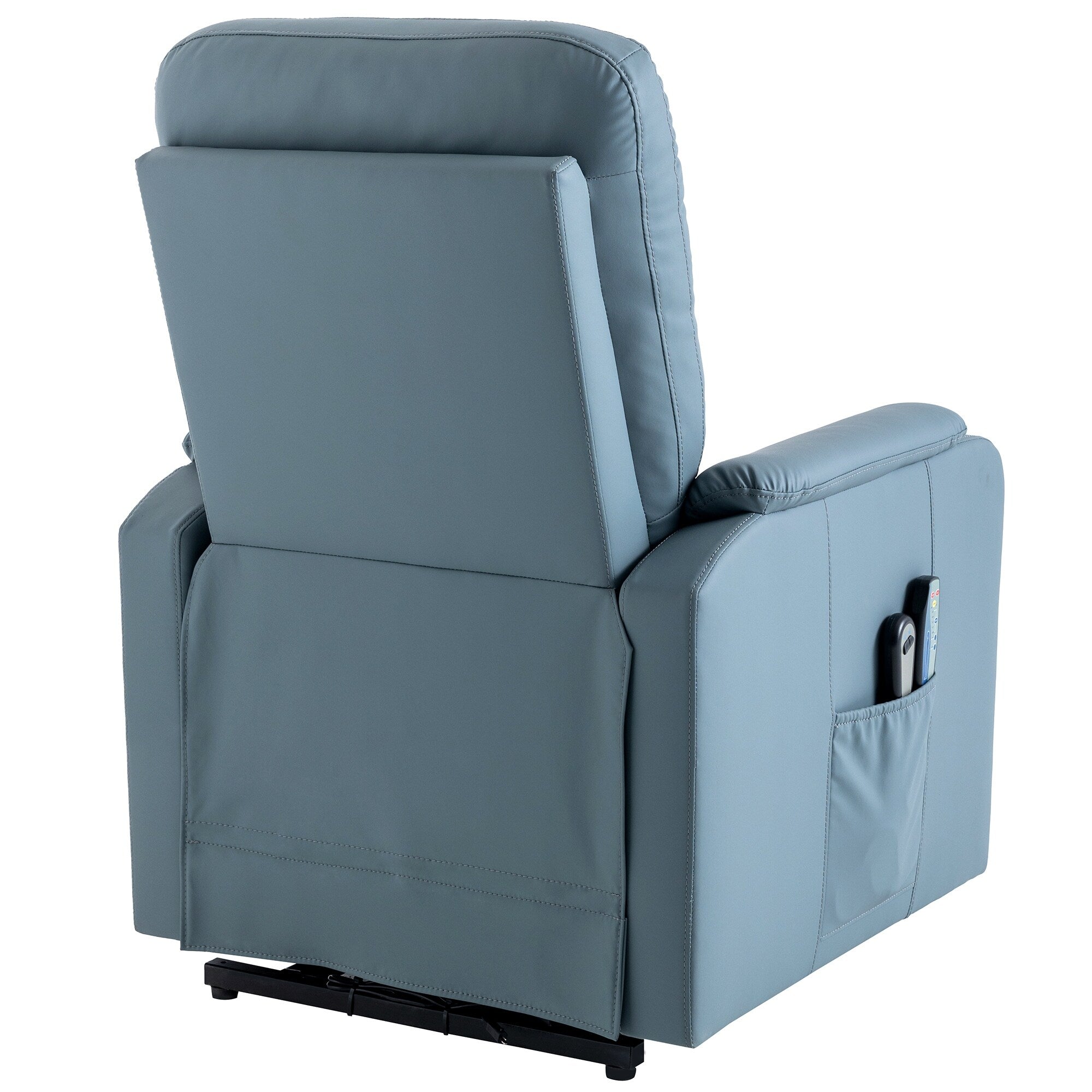 Fauteuil inclinable électrique bleu avec massage, chauffage, positions réglables et poche latérale pour plus de commodité