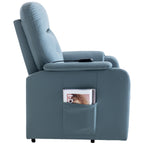 Fauteuil inclinable électrique bleu avec massage, chauffage, positions réglables et poche latérale pour plus de commodité