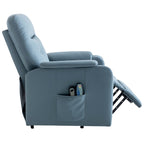 Fauteuil inclinable électrique bleu avec massage, chauffage, positions réglables et poche latérale pour plus de commodité