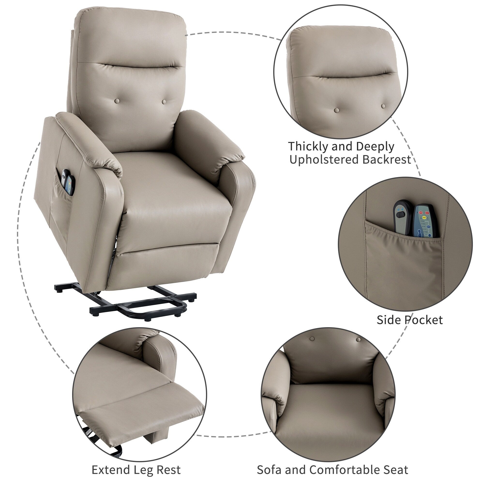 Fauteuil inclinable électrique bleu avec massage, chauffage, positions réglables et poche latérale pour plus de commodité
