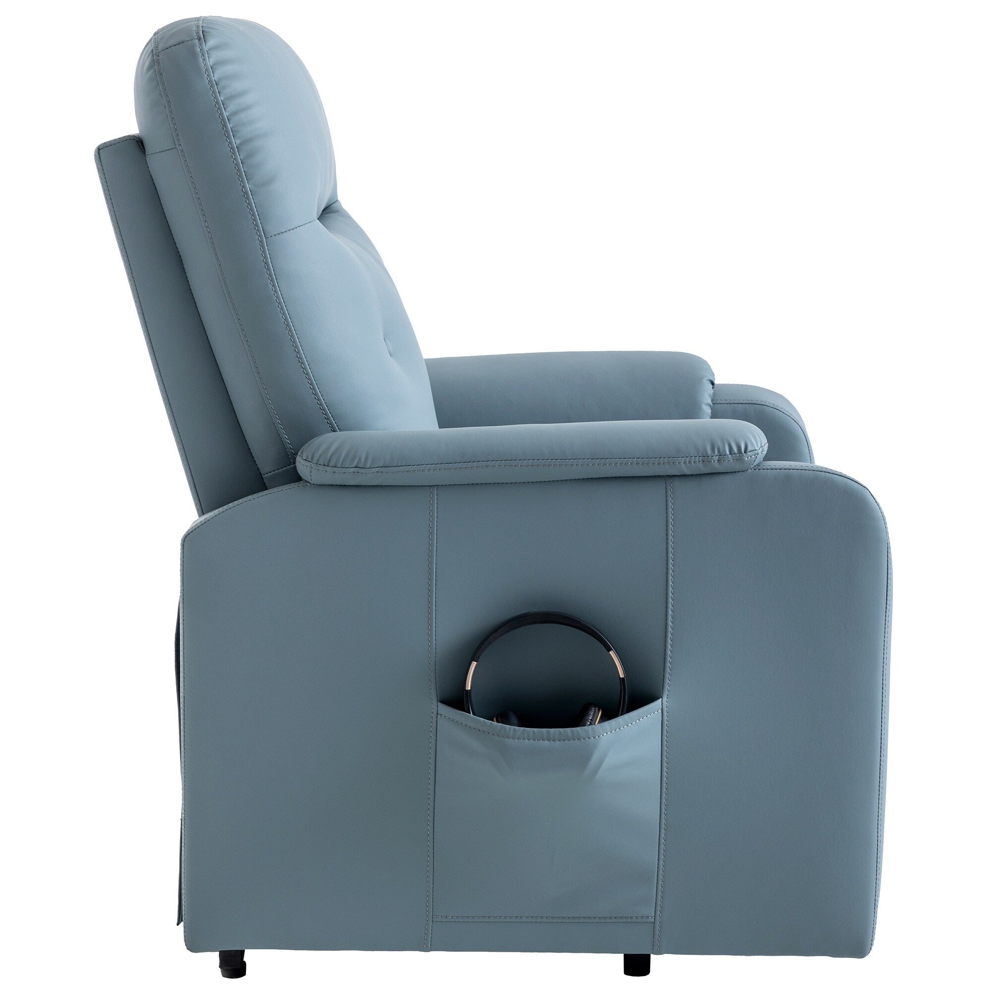 Fauteuil inclinable électrique bleu avec massage, chauffage, positions réglables et poche latérale pour plus de commodité