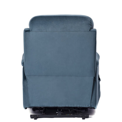 Fauteuil inclinable électrique bleu pour personnes âgées avec télécommande et poche latérale