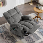 Fauteuil inclinable électrique bleu avec chauffage, massage, chargement USB, poches latérales et télécommande pour plus de commodité