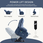 Fauteuil inclinable électrique bleu avec chauffage, massage, chargement USB, poches latérales et télécommande pour plus de commodité