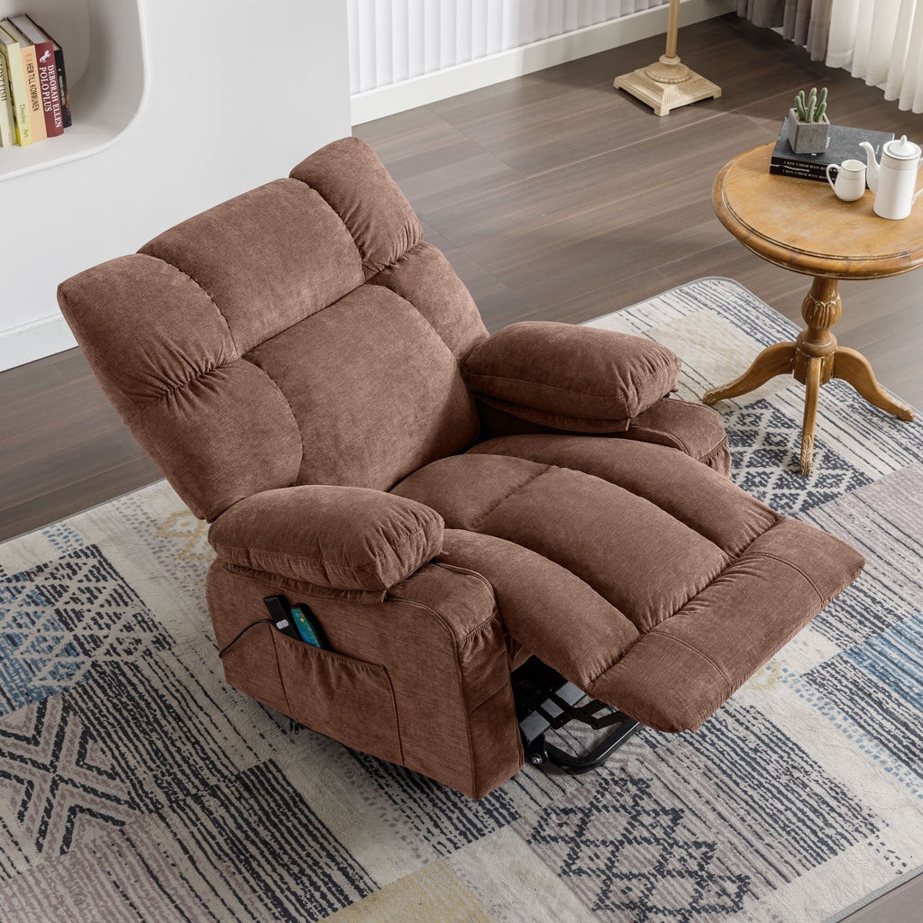 Fauteuil inclinable électrique bleu avec chauffage, massage, chargement USB, poches latérales et télécommande pour plus de commodité