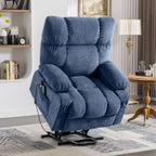 Fauteuil inclinable électrique bleu avec chauffage, massage, chargement USB, poches latérales et télécommande pour plus de commodité
