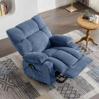 Fauteuil inclinable électrique bleu avec chauffage, massage, chargement USB, poches latérales et télécommande pour plus de commodité