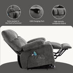 Fauteuil inclinable électrique bleu avec chauffage, massage, chargement USB, poches latérales et télécommande pour plus de commodité