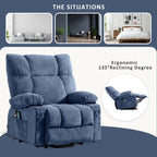 Fauteuil inclinable électrique bleu avec chauffage, massage, chargement USB, poches latérales et télécommande pour plus de commodité