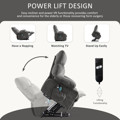 Fauteuil inclinable électrique bleu avec chauffage, massage, chargement USB, poches latérales et télécommande pour plus de commodité