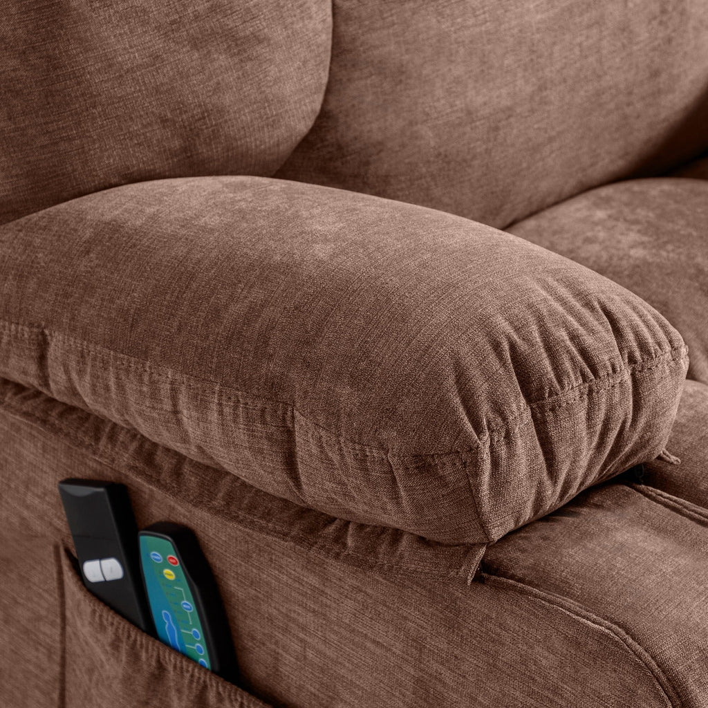Fauteuil inclinable électrique bleu avec chauffage, massage, chargement USB, poches latérales et télécommande pour plus de commodité