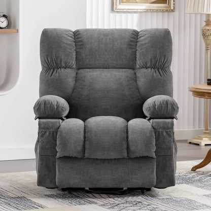 Fauteuil inclinable électrique bleu avec chauffage, massage, chargement USB, poches latérales et télécommande pour plus de commodité