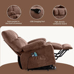 Fauteuil inclinable électrique bleu avec chauffage, massage, chargement USB, poches latérales et télécommande pour plus de commodité