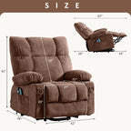 Fauteuil inclinable électrique bleu avec chauffage, massage, chargement USB, poches latérales et télécommande pour plus de commodité