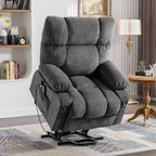 Fauteuil inclinable électrique bleu avec chauffage, massage, chargement USB, poches latérales et télécommande pour plus de commodité