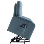 Fauteuil inclinable électrique bleu avec massage, fonction chauffante, réglages réglables et poche latérale pratique